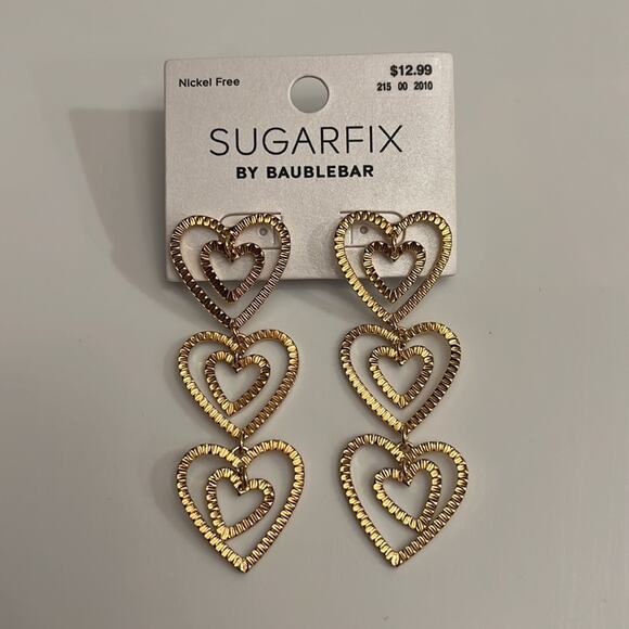 SUGARFIX by BaubleBar Stacked Gold Heart Drop Earrings - Gold - Picture 3 of 4
